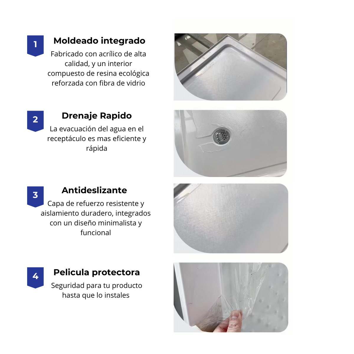 Receptaculo de Ducha Acrílico 100x70x13,5cm Ultra Resistente incluye desagüe y embellecedor